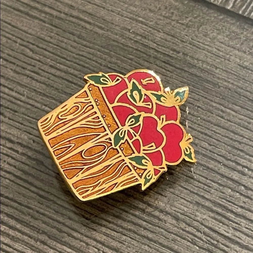 Vintage Hallmark Cards Inc. Enamel - Cloisonné Apple-in-a-basket Pin - Brooch